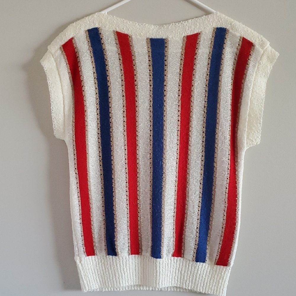 Vintage D'allaird's Cream Sleeveless Knit Sweater Top Red & Blue Stripes Sz M - Picture 5 of 11